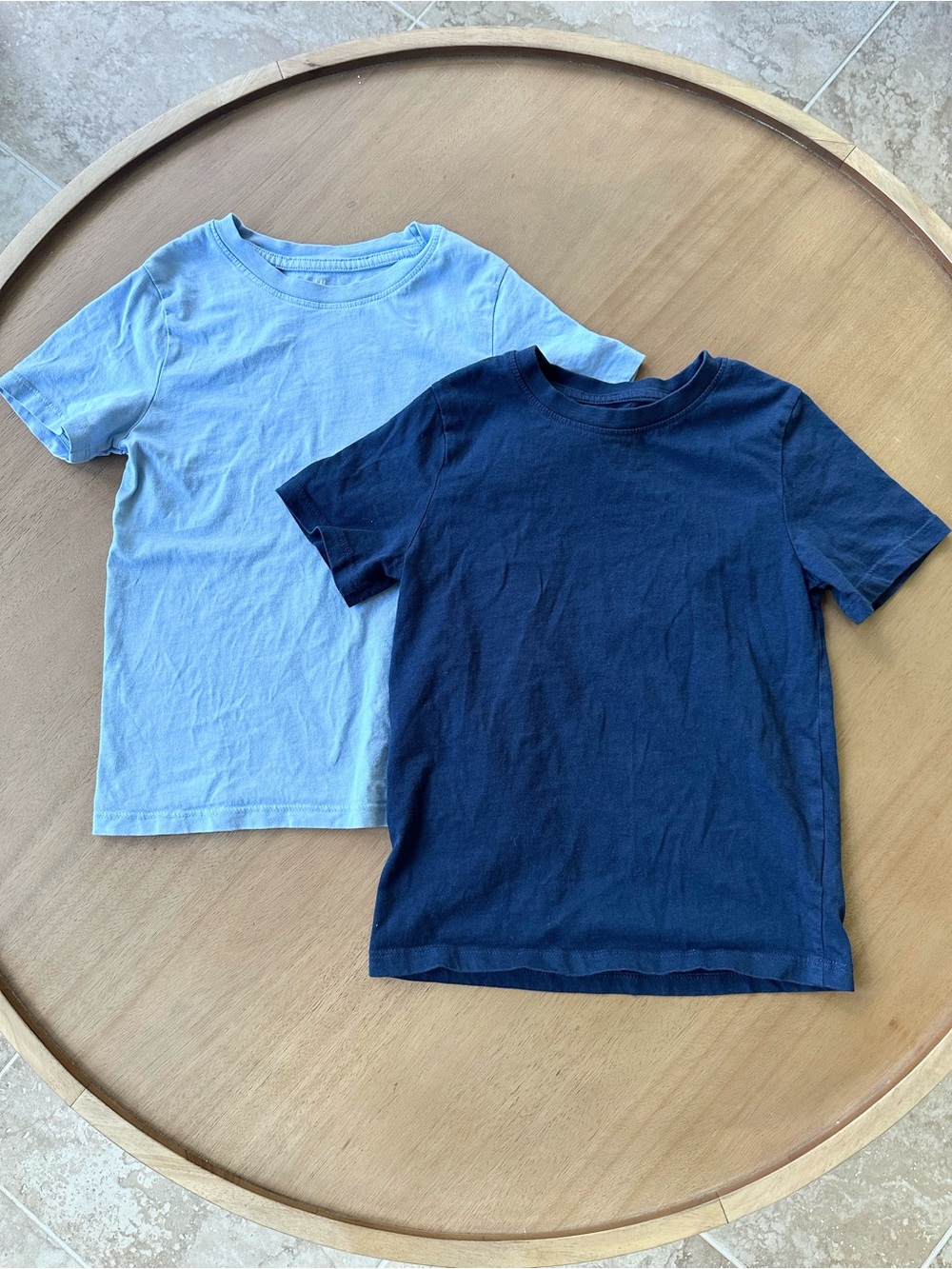 H&M Kids 2-Pack Basic Cotton T-Shirts, Size 6X/7, Navy Blue & Light Blue